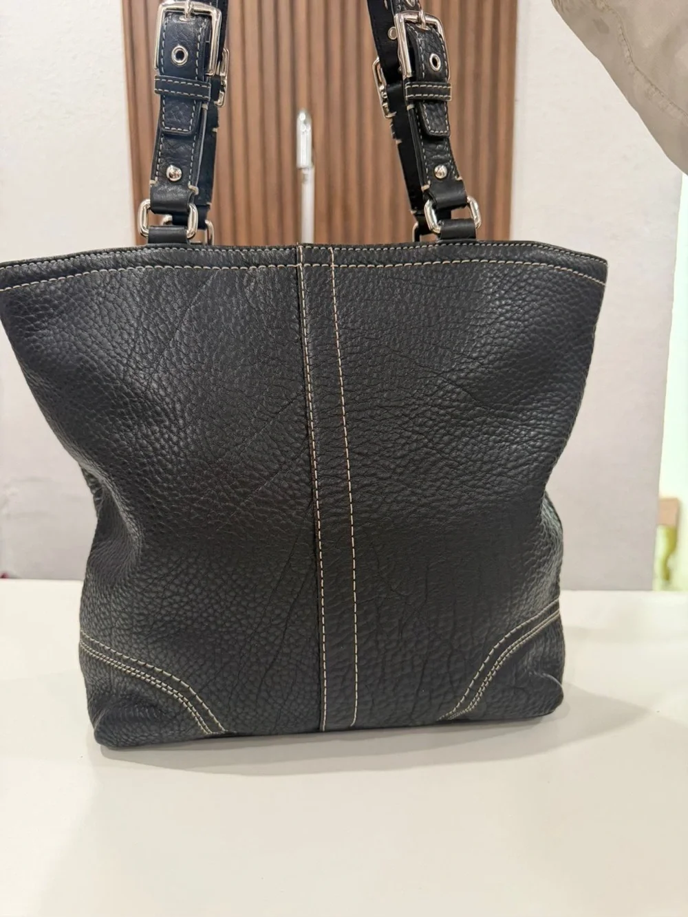 Coach Hamilton Black Pebbled Leather Tote Shoulder Handbag Women’s Purse #F13089